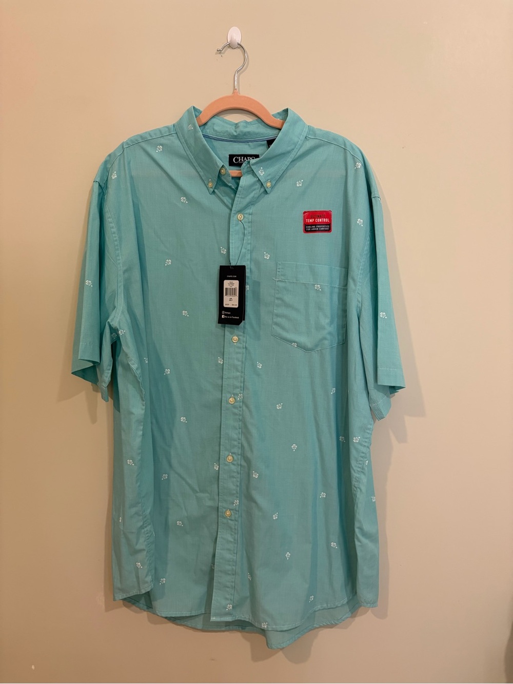 Chaps Men’s Short-Sleeve Button-Down Shirt in Aqua with Micro Print